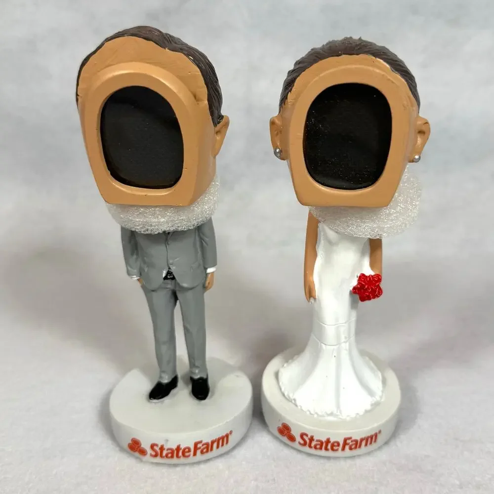 State Farm Bobblehead Set Bride & Groom You Photo Frame w/Box